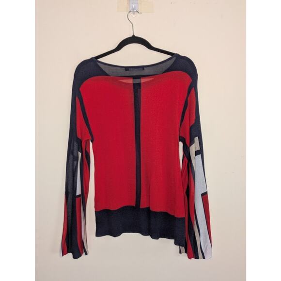 Vertigo Women's S Abstract Color Block Flare Sleeve Sweater Artistic Museum Core - Picture 2 of 5